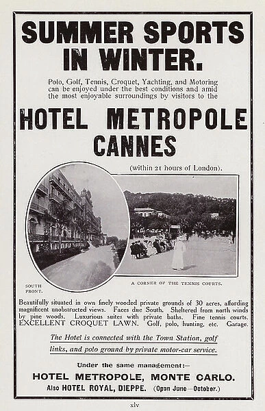 Advertisement for Hotel Metropole Cannes, 1913 (litho)