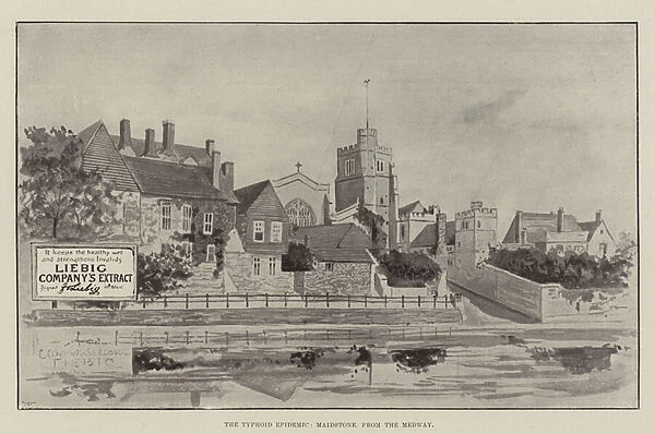 Advertisement, the Typhoid Epidemic, Maidstone from the Medway (engraving)