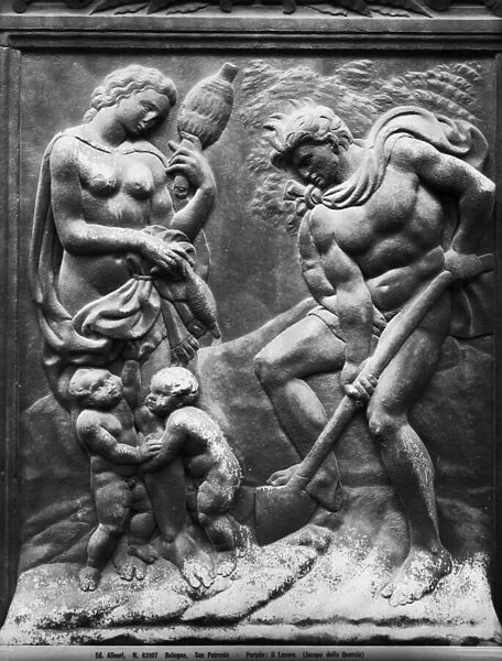 Adam and Eve forced to work, panel from the Porta Magna, c. 1430 (marble)