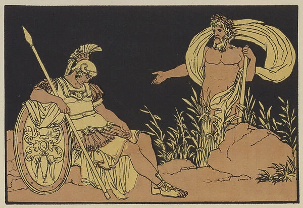 Aeneas and Tiber (colour litho)