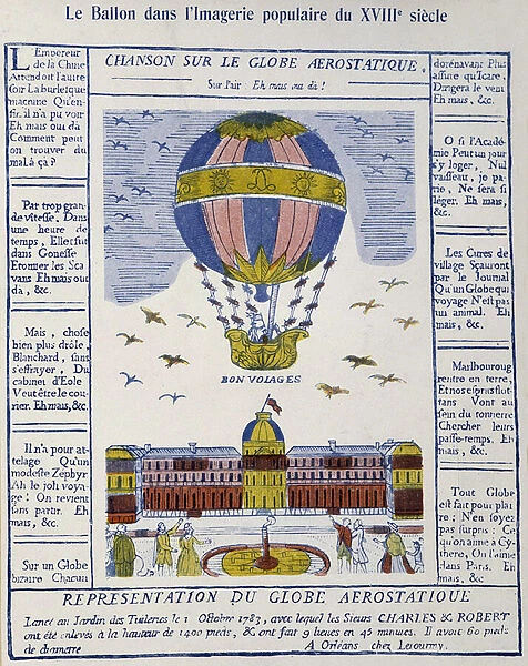 Aerostat: song on the aerostatic globe, 18th century (engraving)