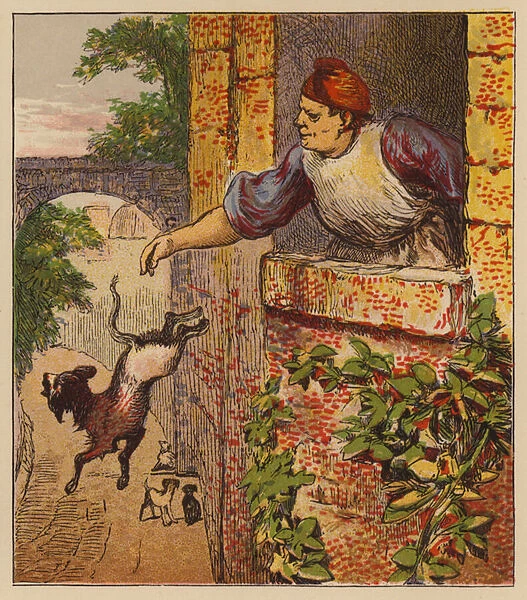 Aesops Fables: The Dog invited to Supper (colour litho)