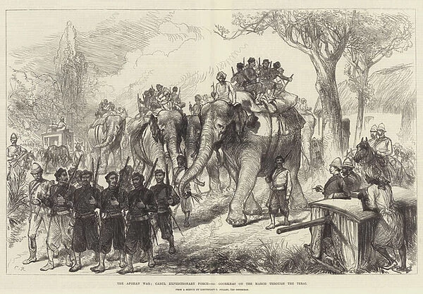 The Afghan War, Cabul Expeditionary Force, 3rd Goorkhas on the March through the Terai (engraving)