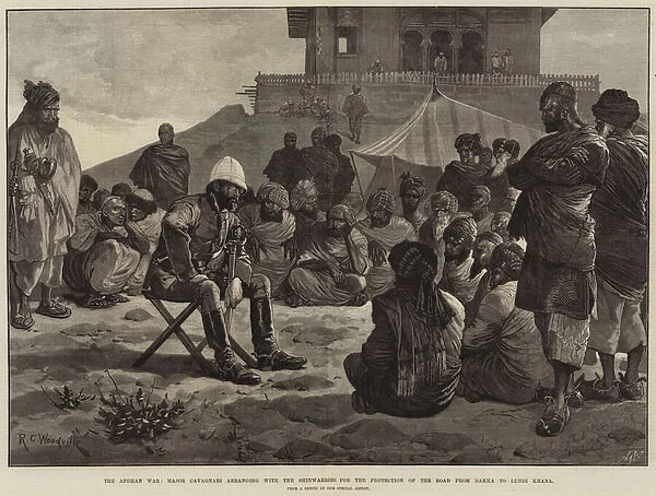 The Afghan War, Major Cavagnari arranging with the Shinwarries for the Protection of the Road from Dakka to Lundi Khana (engraving)