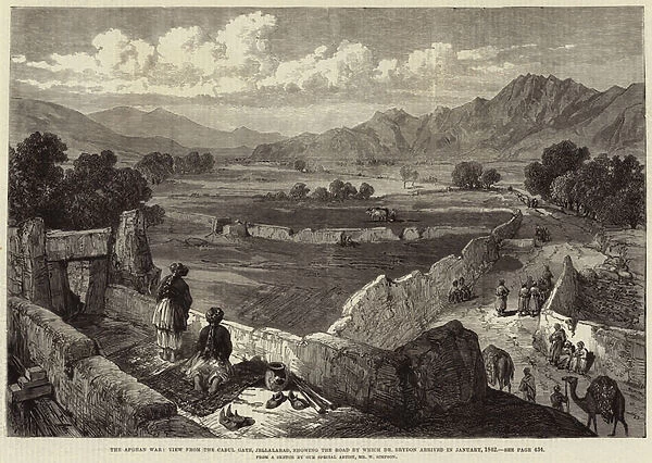The Afghan War, View from the Cabul Gate Jellalabad, showing the Road by which Dr Brydon arrived in January 1842 (engraving)