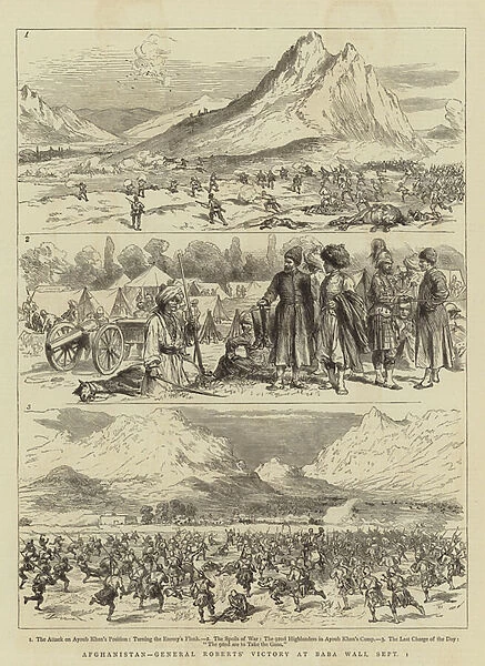 Afghanistan, General Roberts Victory at Baba Wali, 1 September (engraving)