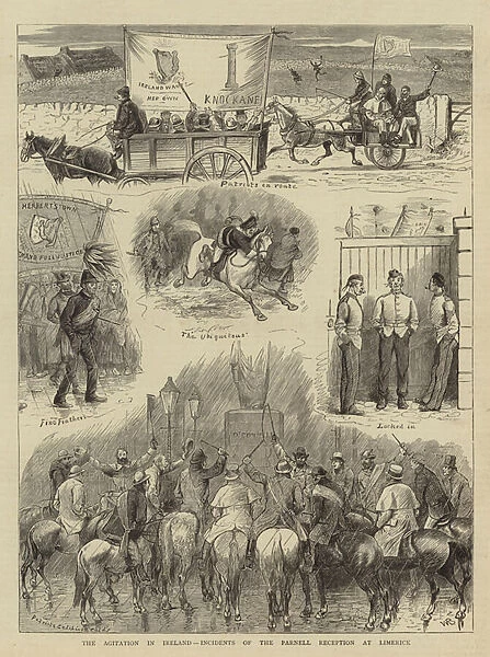 The Agitation in Ireland, Incidents of the Parnell Reception at Limerick (engraving)