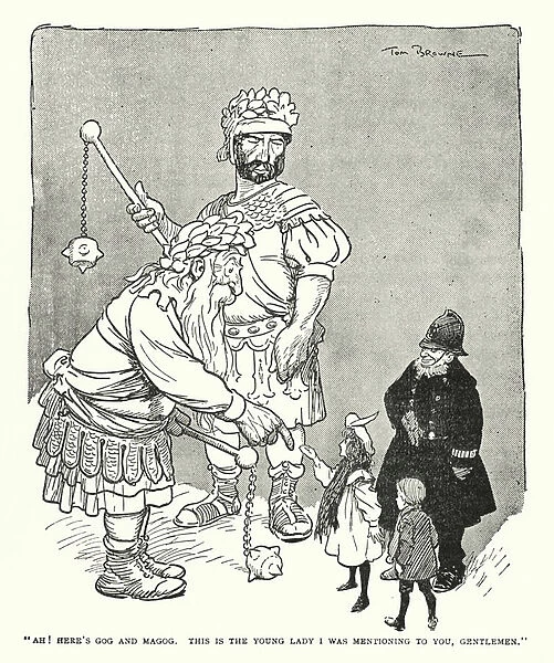 'Ah! Heres Gog and Magog, This is the young lady I was mentioning to you, gentlemen'(litho)