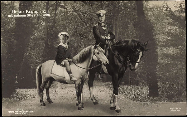 Ak Kronprinz Wilhelm mit Prinz Wilhelm auf dem Pferd, Liersch 1945 (b  /  w photo)