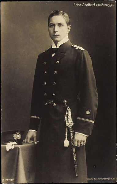 Ak Prince Adalbert of Prussia, coat, knife, hat (b  /  w photo)