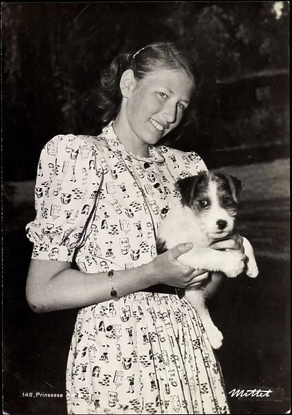 Ak Princess Astrid of Norway with a Terrier (b  /  w photo)