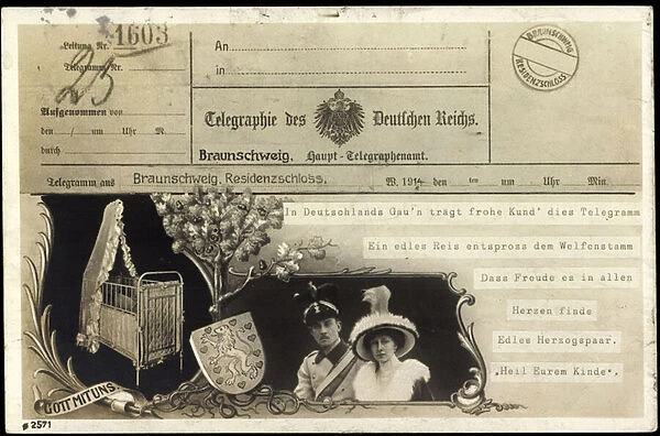 Ak Prinz Ernst August, Viktoria Luise, Cot, Telegraph (b  /  w photo)