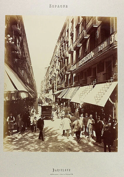 Album 'Barcelone 1888': Animated view of street Fernando VII (Calle de Ferran) in Barcelona