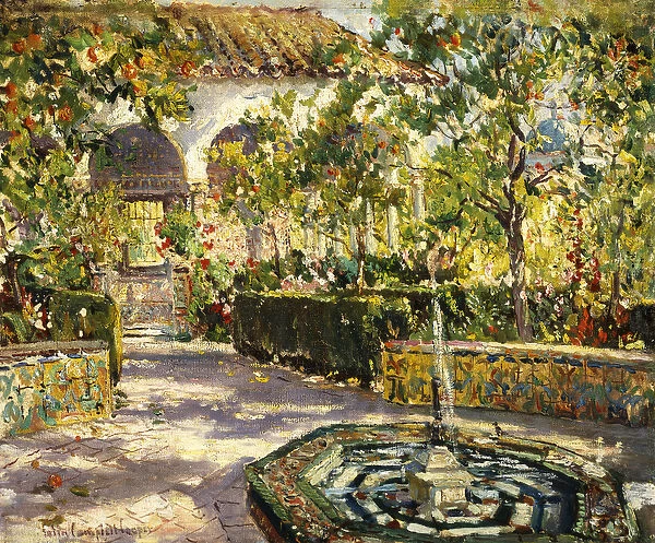 Alcazar Gardens, Seville, (oil on canvasboard)