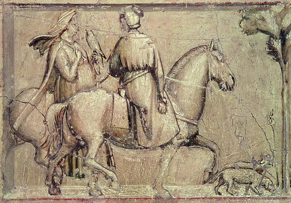 Allegory of Justice, before restoration (detail of two horsemen departing for the