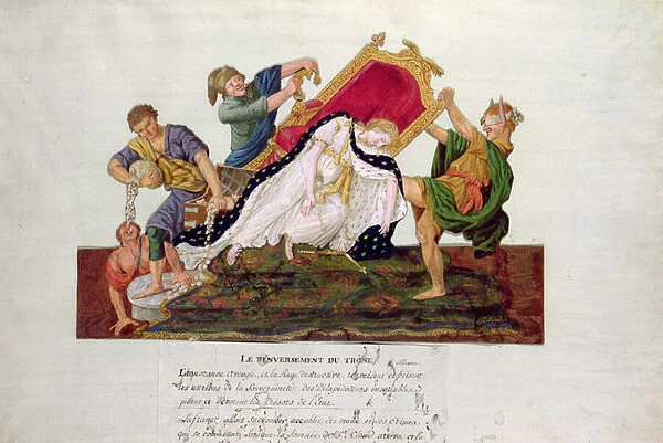 Allegory of the overturning of the throne in France during the French Revolution (gouache)