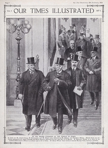 Allied leaders and delegates at the Paris Peace Conference, Versailles, France, 1919 (litho)
