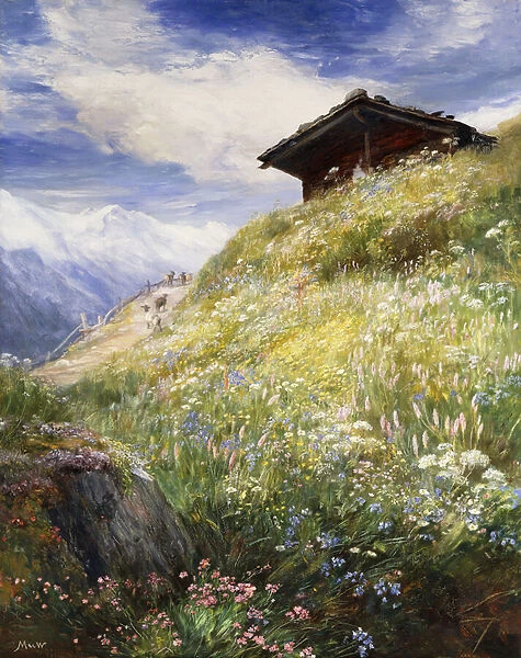 An Alpine Meadow, Switzerland, (oil on canvas)