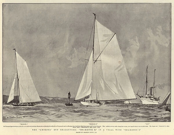 The 'America'Cup Challenger, 'Shamrock II'in a Trial with 'Shamrock I'(litho)
