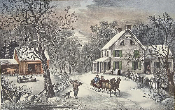 American Homestead - Winter, pub. 1868, Currier & Ives (colour litho)