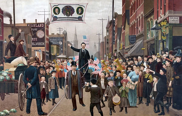 American Political Rally and Speech in 1890s Chicago, 1893 (chromolithograph)