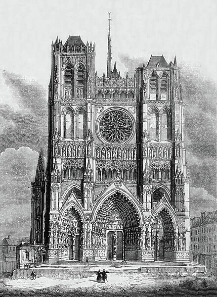 Amiens cathedral in France, built from 13th century, engraving (19th century)