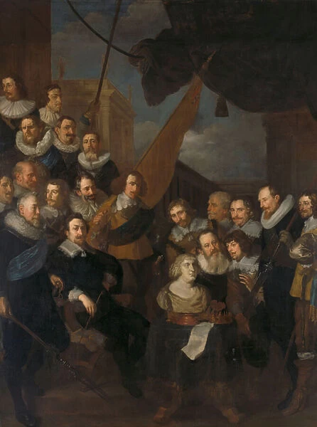 Amsterdam Civic Guard of District XIX under the leadership of Captain Cornelis Bicker and Lieutenant Frederick van Banchem, ready for the reception in September 1638 of Marie de Medici, 1640 (oil on canvas)