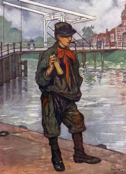 An Amsterdam Street Boy with Clappers (colour litho)