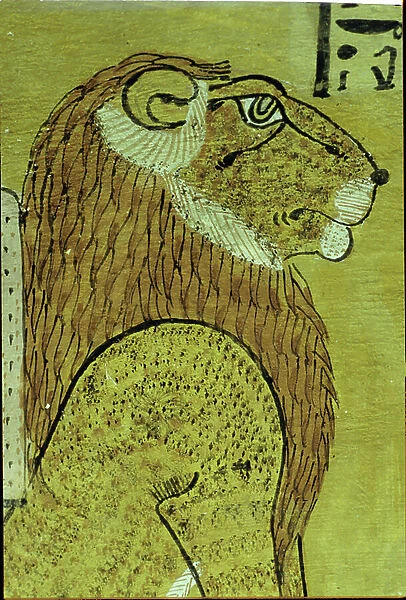 Ancient Egypt, Wall painting, Tomb of Inherkhau, Thebes, One of the two Lions, guardians of today and tomorrow, 20th dynasty (photo)