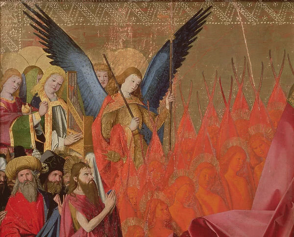 Angels and elected officials, detail of the Coronation of the Virgin, 1453-54 (oil