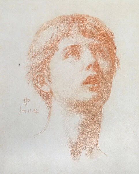 Angels head - study for the mosaic in St Paul s, 1882 (chalk on paper)