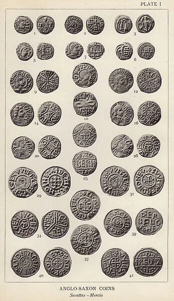 Anglo Saxon Coins, Sceattas, Mercia (b  /  w photo)