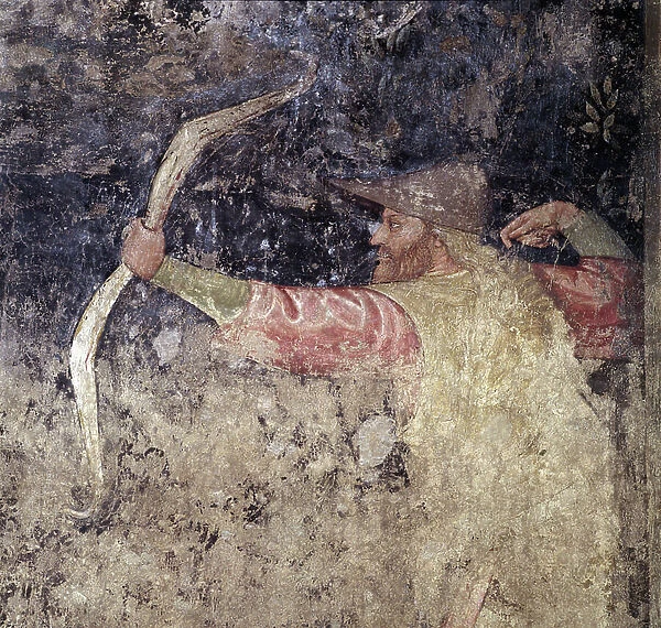 Detail of anonymous frescoes depicting an archer from the Paradiso Palace. Marfisa d'Este mansion (1562-1608), 16th century Ferrara