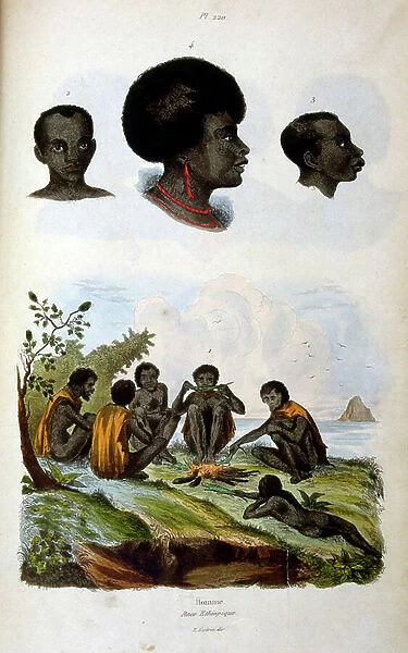 Anthropological illustration depicting the Ethiopian Race; by F. E. Guerin. From Dictionnaire pittoresque d'histoire naturelle et des phenomenes de la nature-1833 / 1834