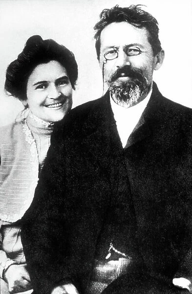 ANTON Pavlovich TCHEKHOV (1860-1904) Russian playwright and writer here with his wife Olga Knipper in 1901