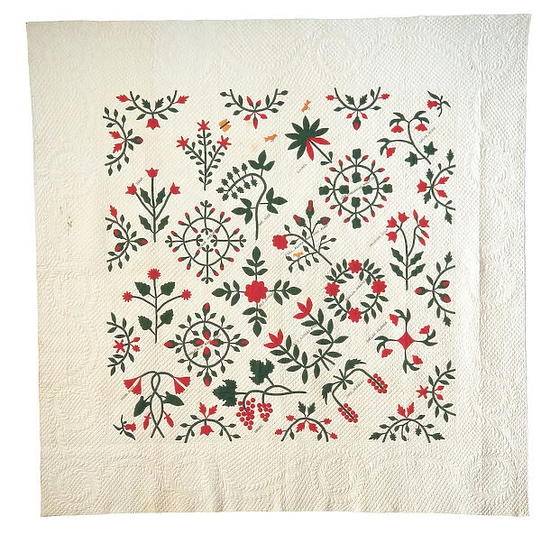 Applique and Embroidered Garden Botanical Album Quilt, 1850-60 (cotton)