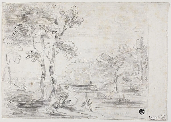 Arcadian Landscape, 1805 (black crayon on ivory wove paper)