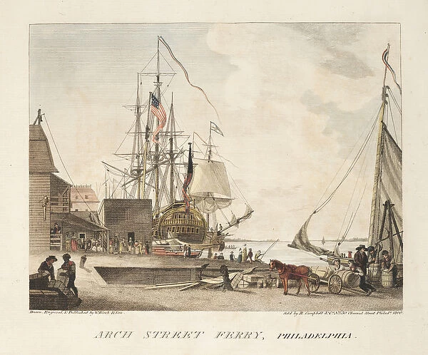 Arch Street Ferry, Philadelphia (coloured engraving)