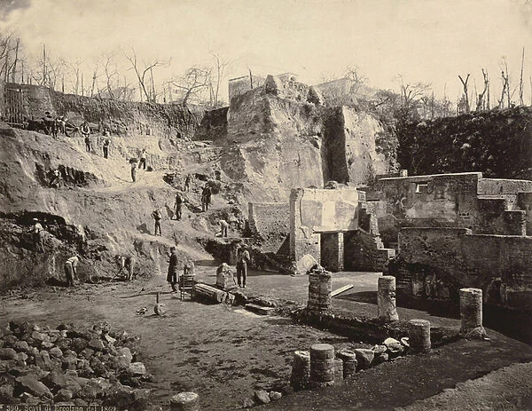 The archaeological excavation site of Herculaneum, 1869 (b  /  w photo)