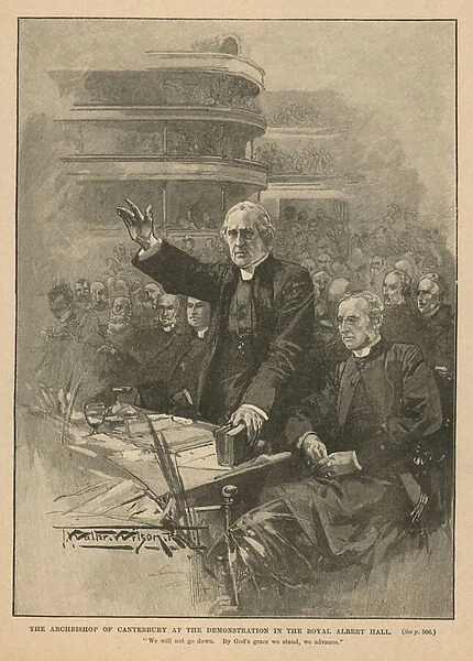 Archbishop of Canterbury at the demonstration in the Royal Albert Hall (engraving)