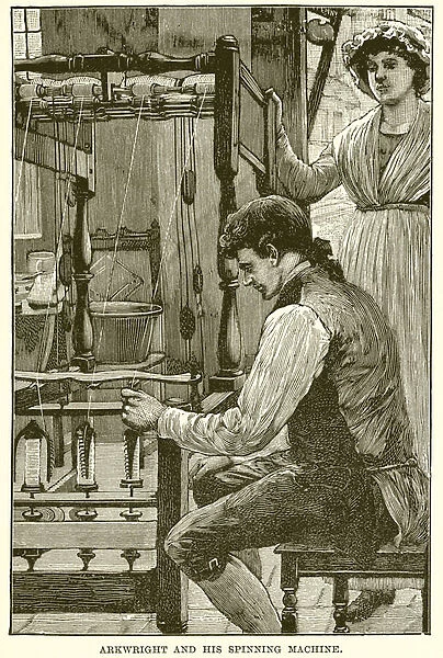 Arkwright and his Spinning Machine (engraving)