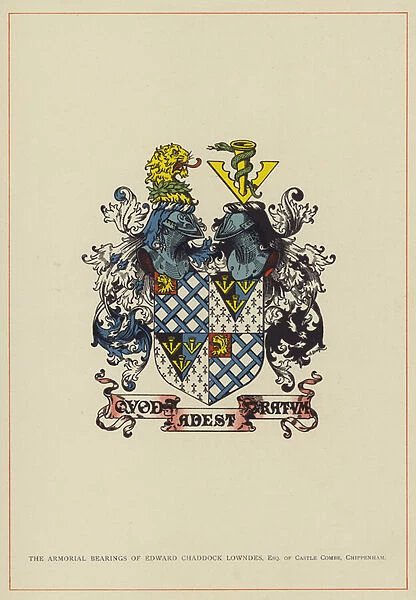 The Armorial Bearings of Edward Chaddock Lowndes, Esquire of Castle Combe, Chippenham (colour litho)