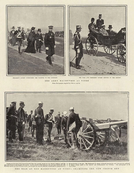 The Army Manoeuvres at Vitry, the Tsar at the Manoeuvres at Vitry, Examining the New French Gun (b  /  w photo)