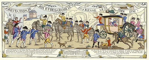 The arrest of Louis XVI of France and his family, Varennes, 22 June 1791 (colour litho)
