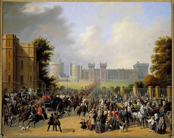 Arrival by Louis Philippe I (1773-1850) at the Castle of Windsor 8  /  10  /  1844 Painting by