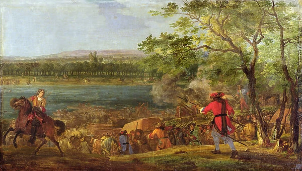 The Arrival of the Pontoneers for the Crossing of the Rhine, late 17th century (oil