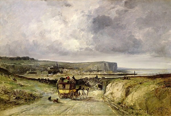 Arrival of a Stagecoach at Treport, 1878 (oil on canvas)