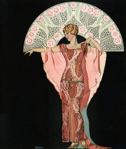 Art Deco Beauty with a Fan by Coles Phillips, 1924 (colour litho)