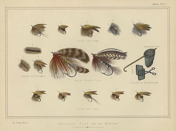 Artificial Flies for the Months (colour litho)