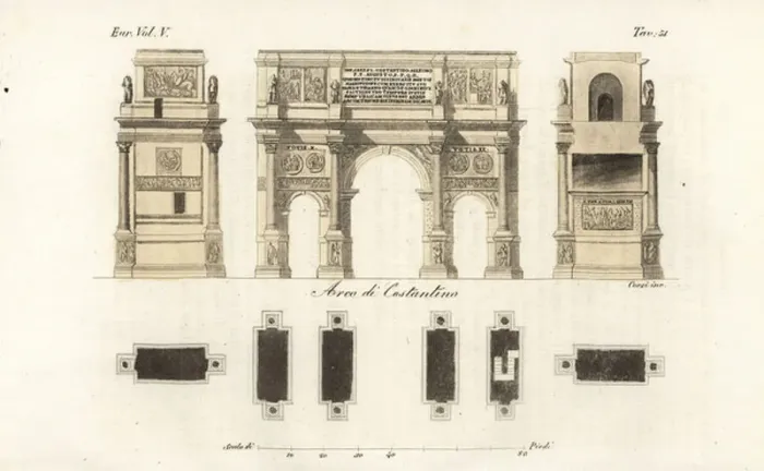Framed Print : Plan and Elevations of the Arch of Constantine Print Framed Print : Plan and Elevations of the Arch of Constantine Print